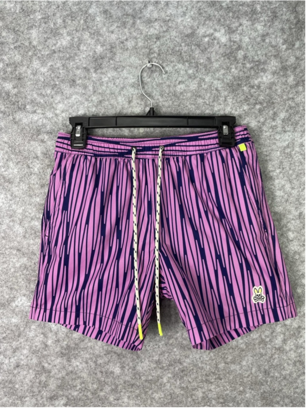 Psycho Bunny Shorts Mens XS Pink Stripe Swim Trunks Drawstring Lined Bunny Logo